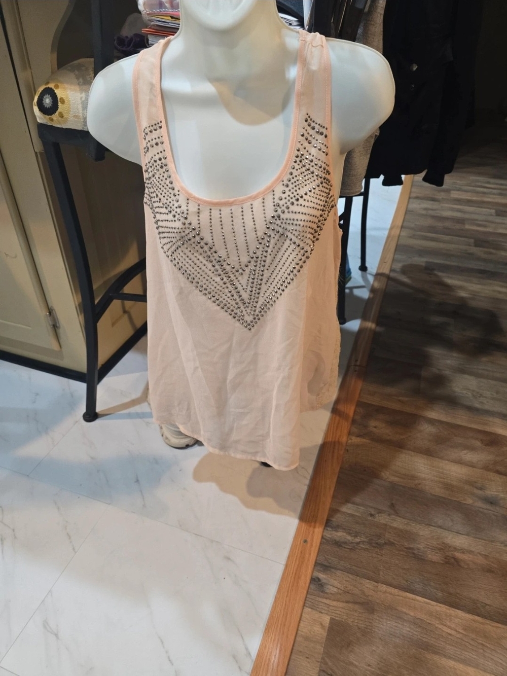 Charlotte Russe Blush Peach Studded Scoop Neck Tank